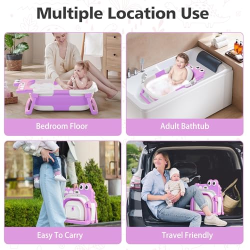 Image of TPN Collapsible Baby Bathtub, Baby Bath Tub with Soft Cushion & Real-Time Thermometer, Baby Bathtub Infant to Toddler Tub (0-36 Months), Portable Newborn Travel Bath Tub