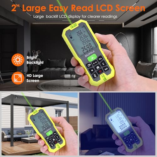 Laser Distance Measuring Tool, 50M/165ft Laser Measure, ±2mm Accuracy Laser Distance Meters with Backlit LCD, Measuring Distance, Area, Volume, Pythagorean Mode for Indoor/Outdoor Use(Green Laser)