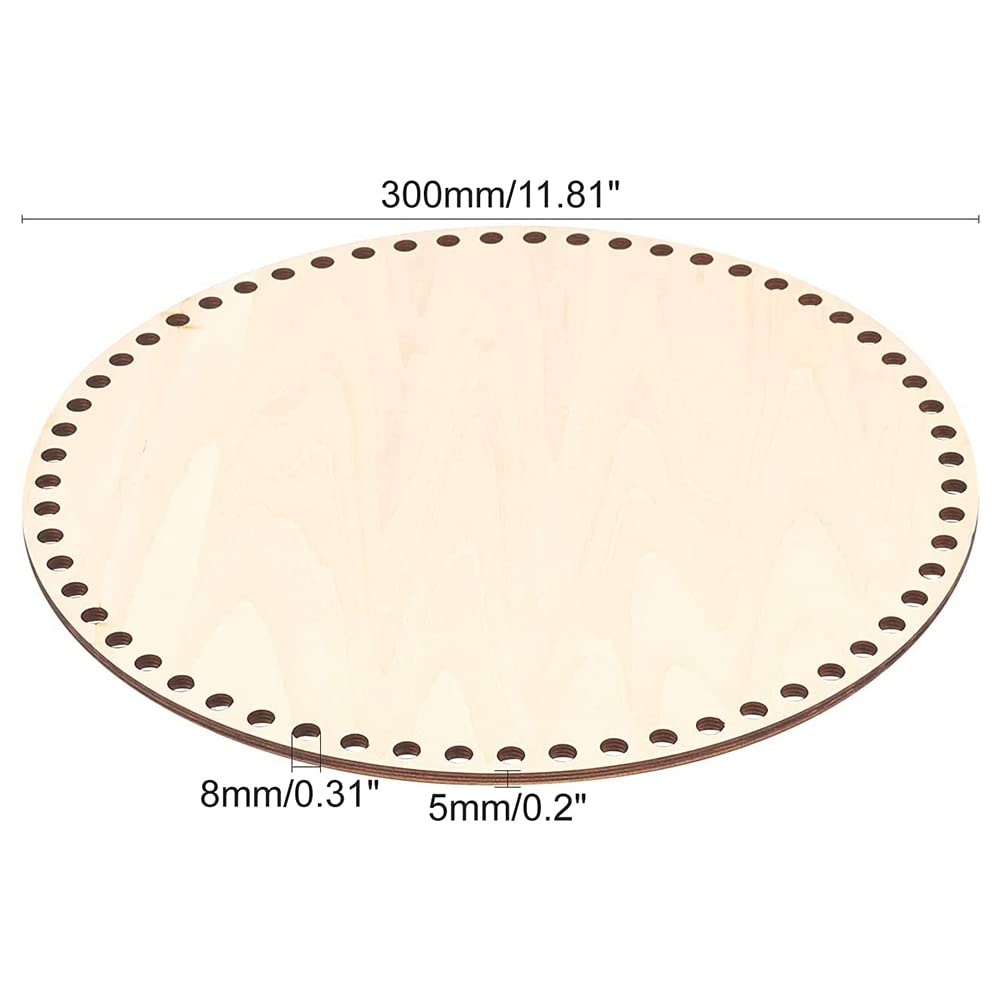 FTEYJEUIOTY 30cm Natural Wooden Basket Bottom with Hole, Circle Blank Wood Base for DIY Knitting Crochet Bag Bottom Shaper Craft - Image 2