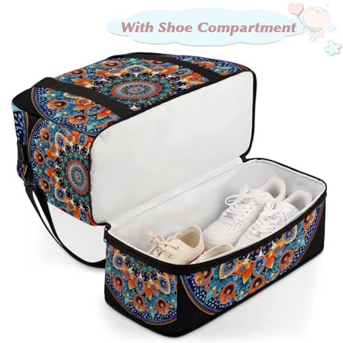 Large Weekender Overnight Bags Travel Duffel Bag for Women Men Ethnic Mandala Toho Colorful Gym Bags With Shoe Compartment Foldie Travel Tote Bag Carry On Personal Item Bag for Travel Gym Sports4