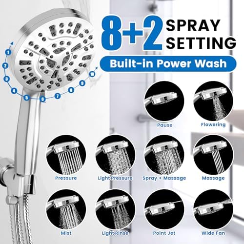 High Pressure Filtered Shower Head with Handheld,10 Spray Modes Showerhead - 2