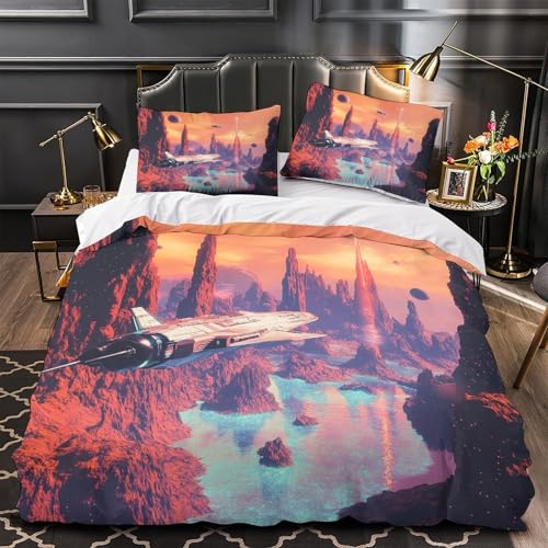 Housse de couette 260x220cm entretien facile pour lit d'enfant thème espace