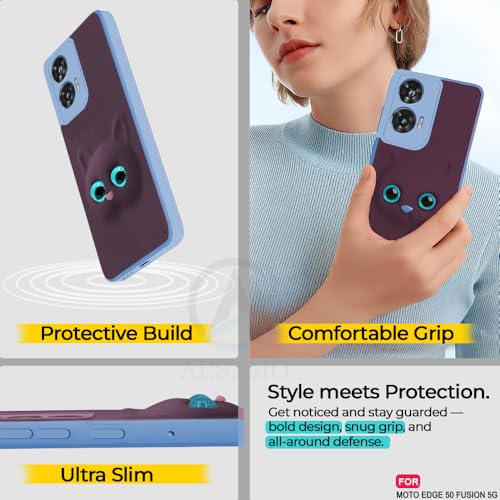Image of AESTMO Back Case Cover for Moto Edge 50 Fusion / G85 5G Back Cover | 3D Cat Cover | Leather Finish | Full Body Protection | Camera Protection Back Cover for Moto Edge 50 Fusion / G85 5G (Purple)