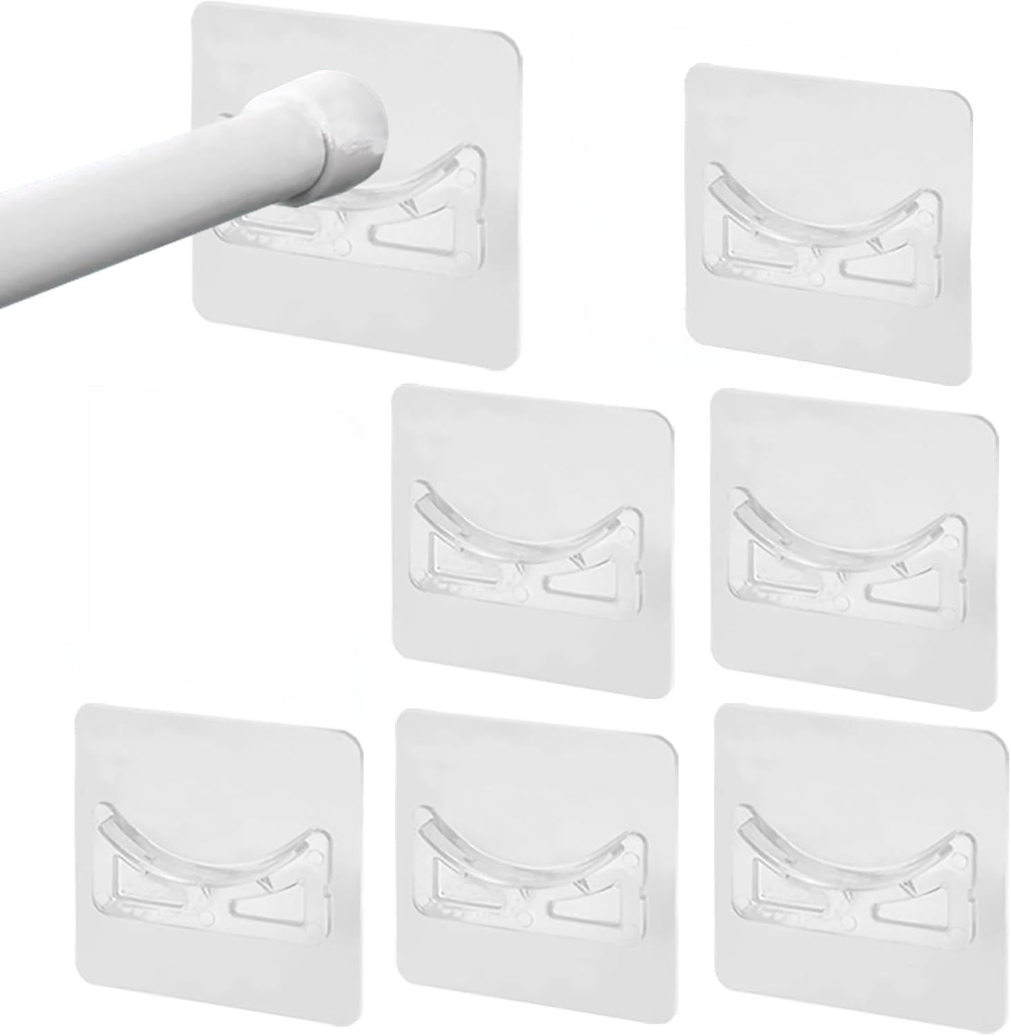 Trifletopia Clear 6Pcs Shower Curtain Pole Holders - Adhesive Wall Mounted Shower Pole Bracket - No Drill Shower Curtain Rod Retainer - Extendable Shower Curtain Pole Support For Bathroom Kitchen