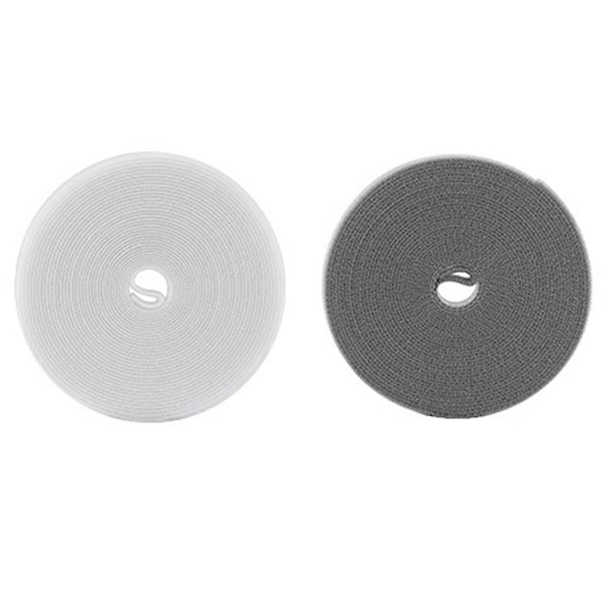 Yiapinn White&Grey 2 Roll Hook And Loop Reusable Fastening Tape Nylon Wire Cord Straps Management Power Wire Organizer-0.5 Inch(1.3Cm) Width X 16.4 Foot (5M) Long Each Roll