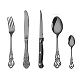YNIYUJKL Besteck-Besteckset, 5/20/30/40/50/60-Teilig, Edelstahl, Königliches Geschirr, Messer Und Gabel, Löffel-Set, Hotel, Zuhause, Retro-Relief-Geschirr, Steakmesser U,Black-50 Pieces for 10