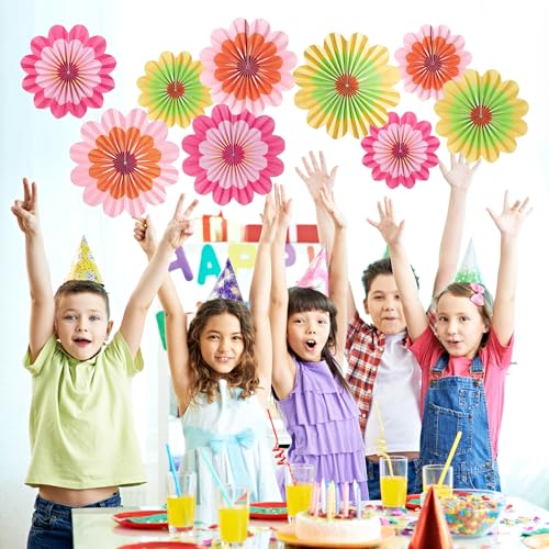 Image of SUNBEAUTY 9 Pcs Paper Flowers Fans Hot Orange and Hot Pink Party Spring Summer Decorations Tissue Paper Flowers Decorations for Girl Groovy Birthday Baby Shower Wedding Bachelorette Room Wall Hanging