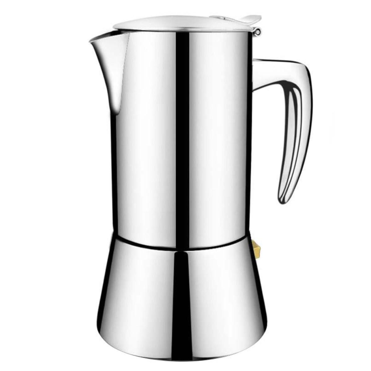 Cafetera Moka de Acero Inoxidable 304 para Café Expreso | Plata, Apta para Inducción y Llama Abierta, Agarre Estilizado, Uso en Café y Oficina