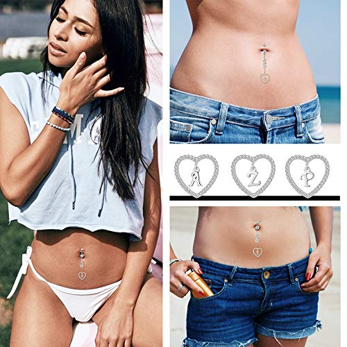 Bodybonita 14G Belly Button Rings Dangle With Initials For Women Girls Dangle Navel Rings 316L Surgical Steel Curved Navel Barbell Dangle Belly Piercing Jewelry #TOP1