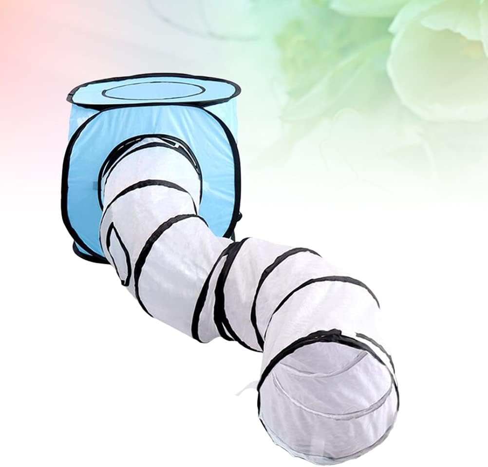 Cat Shape Tunnel Foldable Cat Playing Tunnel Toys Interactive Tube Toys for s Kitten Playing (Blue)- Toys