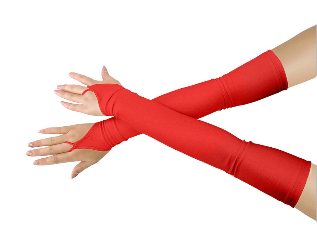 lucky baby store Girls' Boys' Adults' Halloween Makeup Fingerless Over Elbow Cosplay Costume Gloves (red)