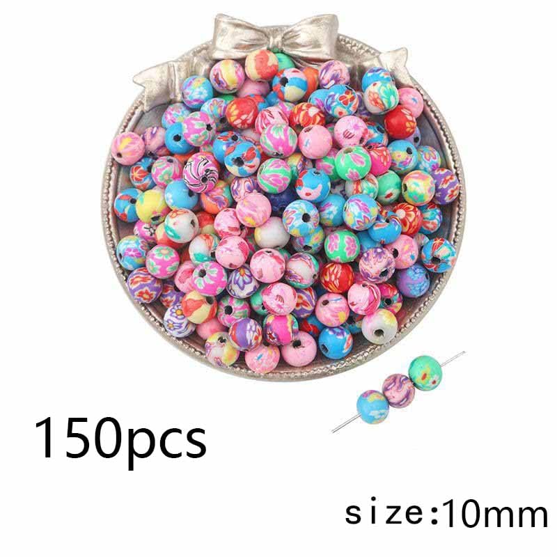 DAHI 150pcs 10mm Round Polymer Clay Beads Assorted Colorful Painted Flower Beads Handmade Loose Beads for Jewelry Making (10mm