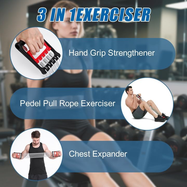 Spring Chest Expander, Tummy Trimmer Hand Gripper 3 in 1 Pull-up Bars Exerciser with 5 Metal Springs, Arm Strength Trainer - Image 2