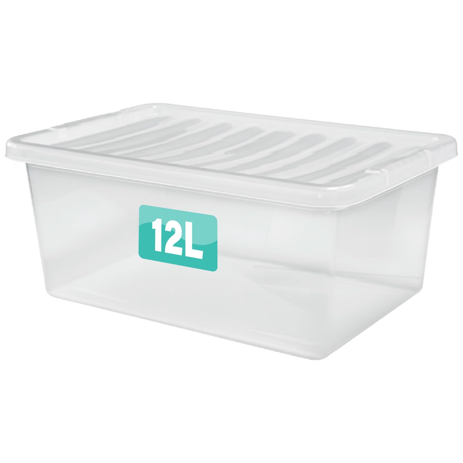 5 x 12 Litre Clear Plastic Storage Box With Lids UK BRITISH MADE Home Office Stackable Nestable Transparent Plastic Boxes, Size 5,11,24,28,35,45,62 Litre (5 Boxes, 12 Litre)
