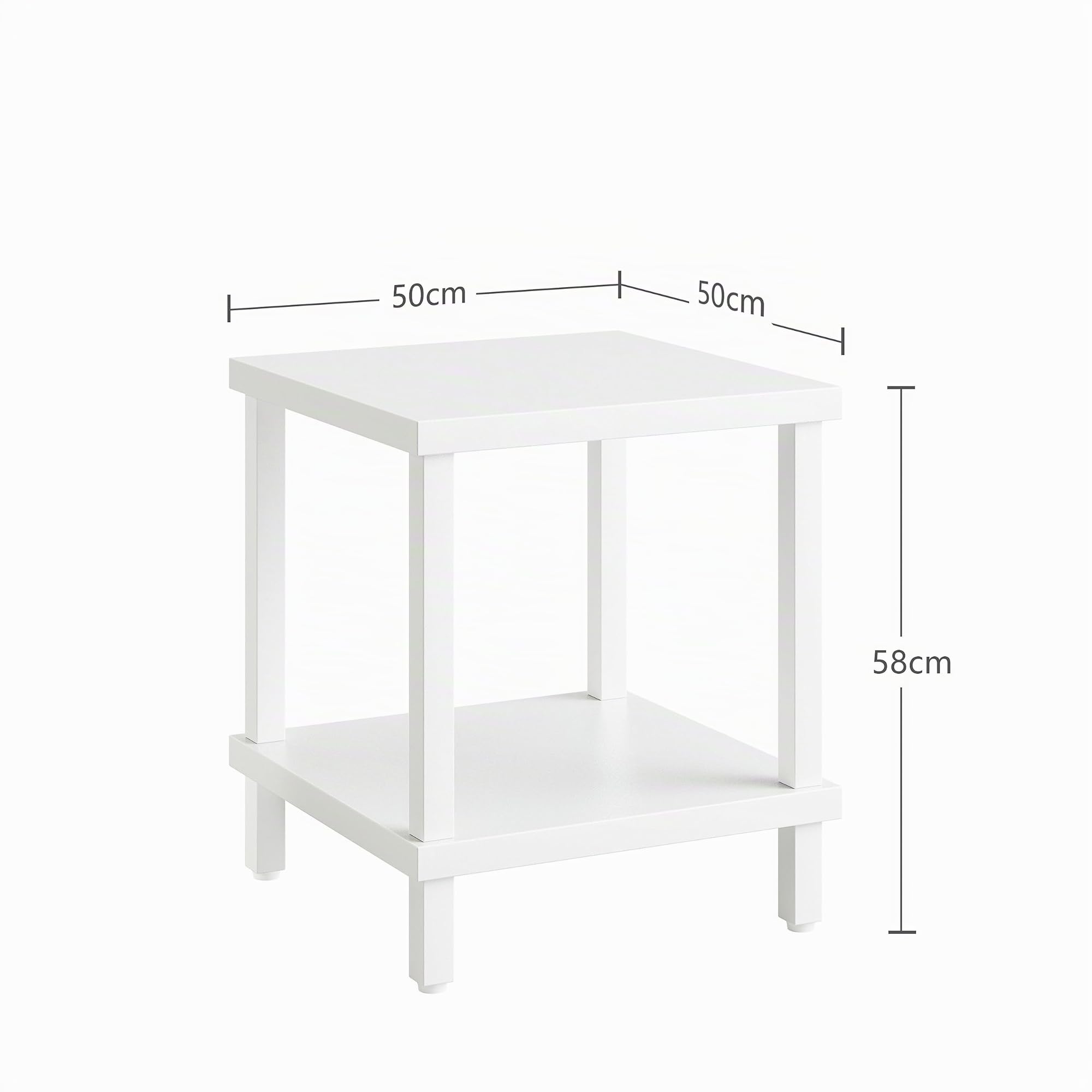 Mesa Auxiliar Pequeña de Madera de Ideal para Salón o Dormitorio Medidas 50x50x58cm Mesa Centro à Deux Niveaux Elegante y Funcional Cuadrado Blanco LET510W
