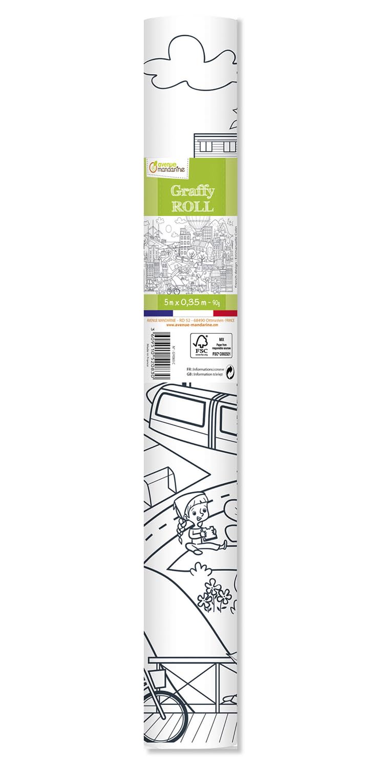 Avenue Mandarine GY083C - One paper roll Graffy Roll pre-printed poster 5m x 35cm (50cm drawing repeated 10 times) - From age 4 - ECOLOGICAL CITY THEME