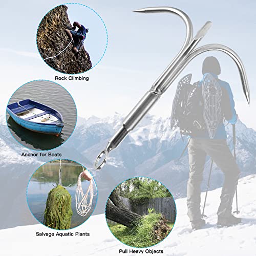 Cyfie Grappling Hook Grapnel Hook, 3-Claw Stainless Steel Tree Climbing Hook, Brunch Limb Retrieving Removal Hook Edc Tool #TOP1