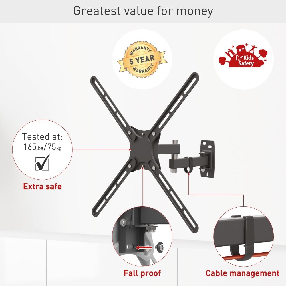 Barkan TV Wall Mount, 13-58 inch Full Motion Articulating - 4 Movement Screen Bracket, Holds up to 55lbs, Fits LED OLED LCD