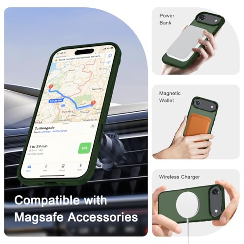 Image of YENAPOON for iPhone Air Case, Matte Magnetic Phone Cover [with 1 Screen Protector] [Support for MagSafe] [Shockproof Military Grade Protection] Translucent Frosted Back, Sage Green