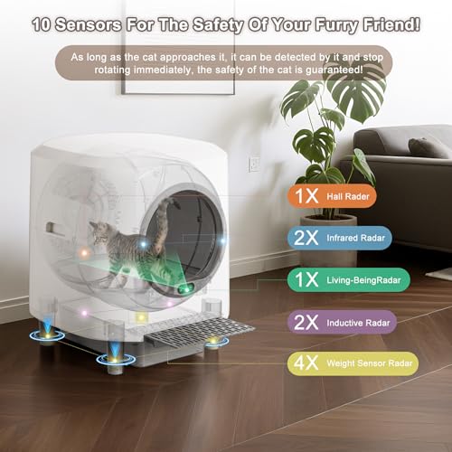 Automatic Litter Box, Self Cleaning Litter Box, Odor Control, 90L Large Capacity with APP Control and Safety Sensor, Ellenpent, for Multiple Cats, Large Cat, with 3 Rolls Garbage Bags - Image 5