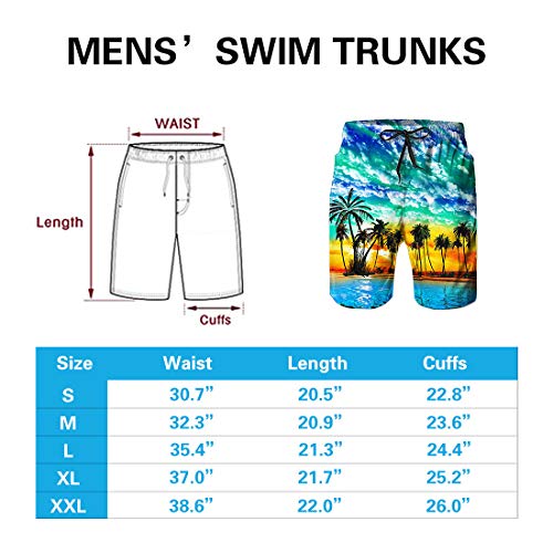 Mens Funny Swimming Trunks 3D Graphic Blue Hawaiian Palm Tree Board Shorts Long Beachwear Quick Dry Brazilian 80s Retro Basic Watershorts Summer Holiday Bathing Suits Hawaii Tropical Clothing