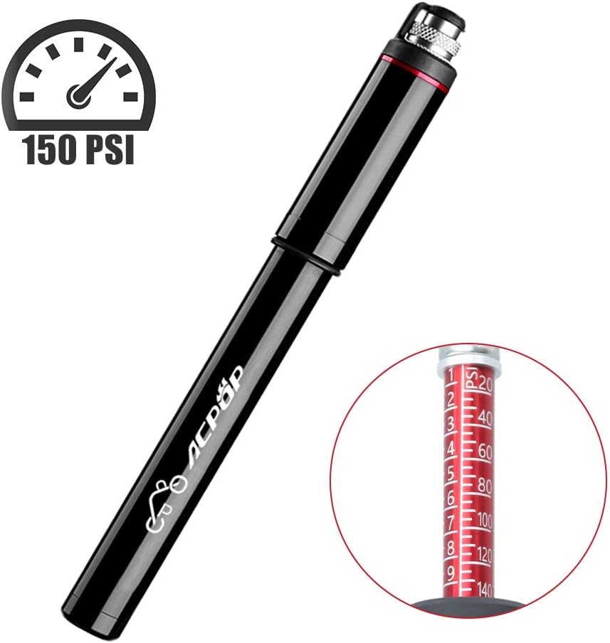 Bike Pump with Gauge - Fits Presta and Schrader - Accurate Inflation - Mini Bicycle Tire Pump for Road, Mountain and BMX Bikes, High Pressure 150 PSI, Includes Mount Kit