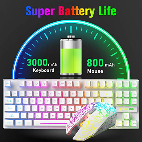 Image of LexonElec Wireless RGB Backlit Gaming Keyboard Mouse Combo,Rechargeable 3800mAh Battery, 87-Key Mechanical Feel Keyboard, Quiet Mouse and Mouse Pad for Gamers and Office Typists(White)