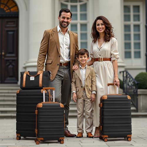 TAKUMI Luggage Sets 5 Piece Lightweight Carry On luggage with Duffel Bag ABS+PC Hardshell Suitcases with YKK zippers Double Spinner Wheels Travel Luggage with TSA Lock(BLACK BROWN, 5 PIECE SET)2