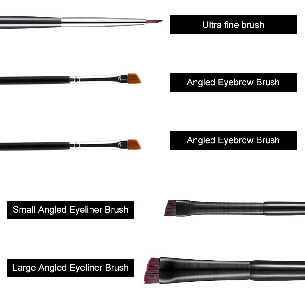 Pinceaux Maquillage Biseauté, Pinceau Eyeliner Incliné , Pinceau de Maquillage EyeLiner, Pour Sourcils Yeux Cil Angle Incliné ultra fin Pinceau Eyeliner Fibres Synthétiques 5 Pinceaux