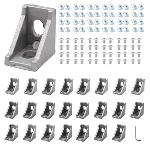 Image of 24pcs 2020 Corner Bracket 2020 Aluminum Extrusion Hardware T-Slotted Accessories V-Slot with Screws for 8020 Aluminum Profile 3D Printer Frame Parts Silver