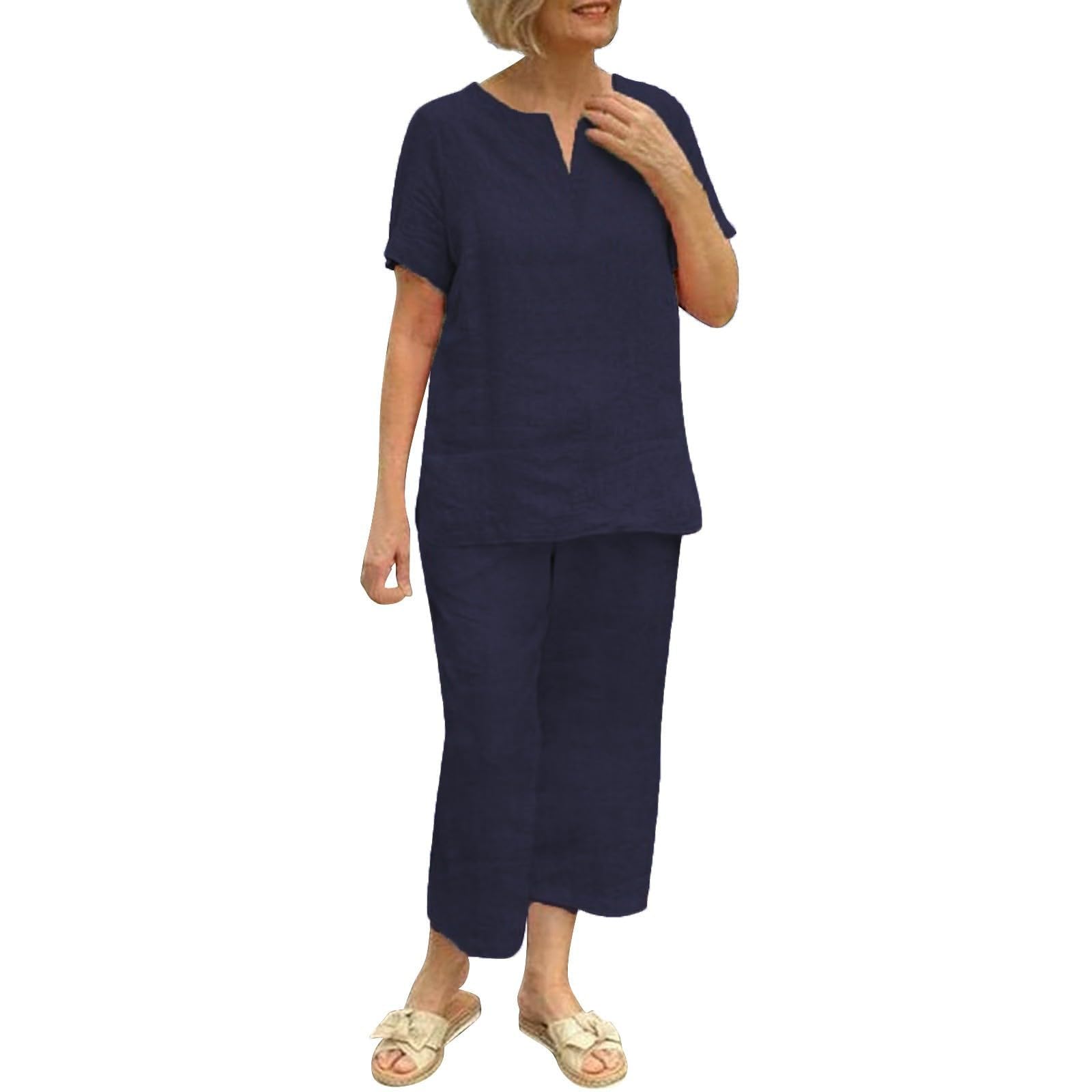 Eleganter Zweiteiler Damen Kurzarmhemd Mit Elastischem Bund, 2-Teiliges Set, Lockere Und Lässige Sommerhose Anzug Frauen Sets Sommer Elegant 2 Teilig Kostüm 2Teiler Festliche Kleider