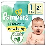 Pampers Harmonie Größe 1, 21 Windeln, 2kg - 5kg, sanfter Hautschutz und pflanzenbasierte Inhaltstoffe