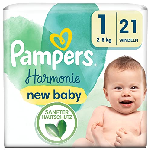 Pampers Harmonie Größe 1 SINGLE PACK, 21 Windeln, 2kg - 5kg, sanfter Hautschutz und pflanzenbasierte Inhaltstoffe