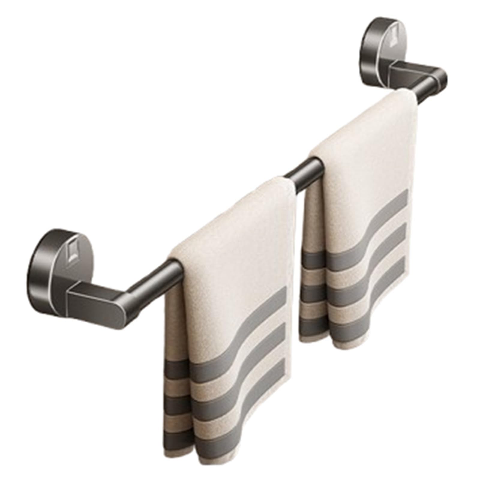 Towel Bar Towel Rack Single/Double Rod Suction Cup Strong Adsorption Non-punching Toilet Towel Rod Drain Wall Mounted Aluminum Towel Bar(30cm-Grey-Single Rod)
