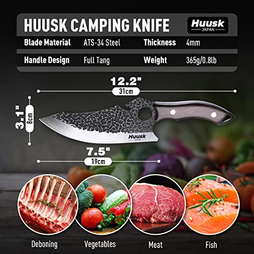 Huusk Japan Butcher Knife with Full Tang Handle for Meat & More Gifts