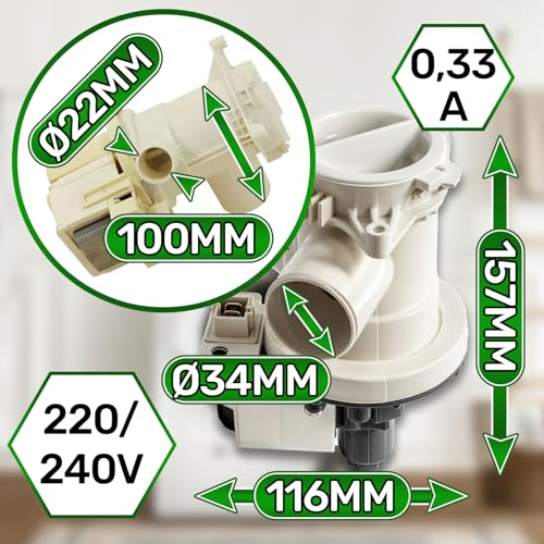 Ablaufpumpe Laugenpumpe Waschmaschinen 220/240V 0,33A mit Originalcode 2863201400 2840940100 2840940200 für Arcelik für Beko - Garantie 5 Jahre - ONIX TECH
