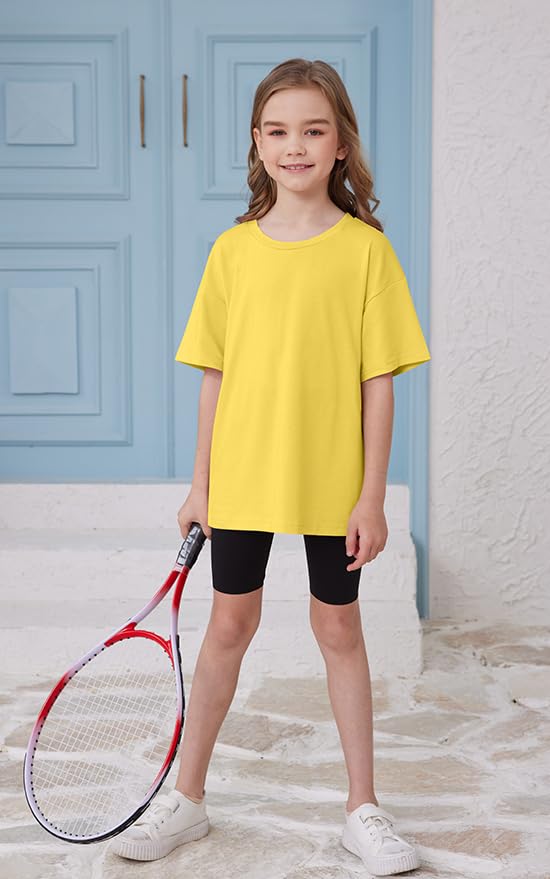 Image of ZDC Girls Short Sleeve T Shirts Kids Summer Oversized Tops Trendy Crewneck Basic Tees 5-14 Years
