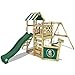 WICKEY Parco giochi in legno SeaFlyer Giochi da giardino con altalena e scivolo verde, Casetta da gioco per l'arrampicata con sabbiera e scala di risalita per bambini