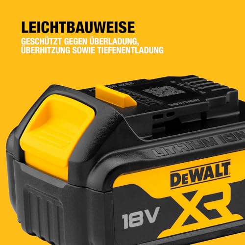 DEWALT 18 Volt Li-Ion Akku (4 Ah, Schiebe-Akku, kompatibel mit Allen Dewalt 18 Volt XR Maschinen, LED-Kapazitätsanzeige), DCB182-XJ