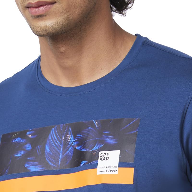 Image of Spykar Men's Slim Fit Round Neck Half Sleeve Printed Casual T-Shirt