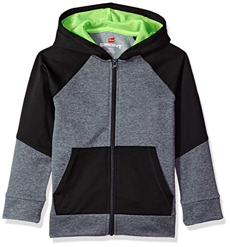 Hanes Boys Tech Fleece Full-Zip Raglan Hoodie, Stealth Heather/Black, 2X Large