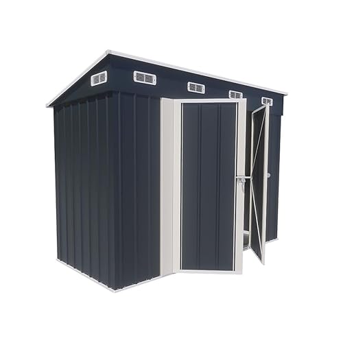 物置 屋外倉庫 戸外収納庫 スチール倉庫 4827L容量 床材補強フレーム付き 幅270*奥行き126*高189 物置き 6つ換気口付き 自転車収納 ベランダ 防水 スチール物置 屋外収納 ガーデニング (ブルーグレー, 可動棚なし)