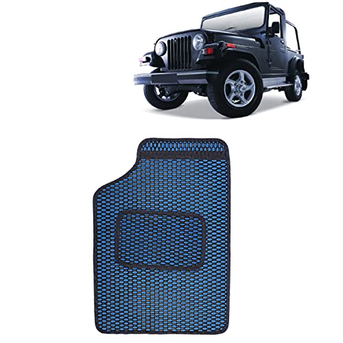 Image of Kingsway Dotted Design Car Floor Foot Mats Universal Fit for Mahindra Thar, Model Year : 2010-2019, Water and Dustproof, Color Blue, Set of 5 Pieces