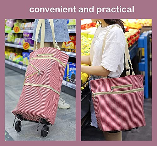 einkaufstrolley Leichter Trolley, faltbarer Einkaufswagen, 2 in 1 wiederverwendbare Einkaufsbeutel mit Rädern… – Bild 3