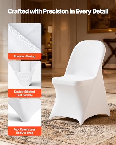 Image of VEVOR Chair Covers, Polyester Spandex Chair Cover, Stretch Slipcovers for Wedding Party Dining Banquet Flat-Front Chair Covers (White-c, 32PCS)