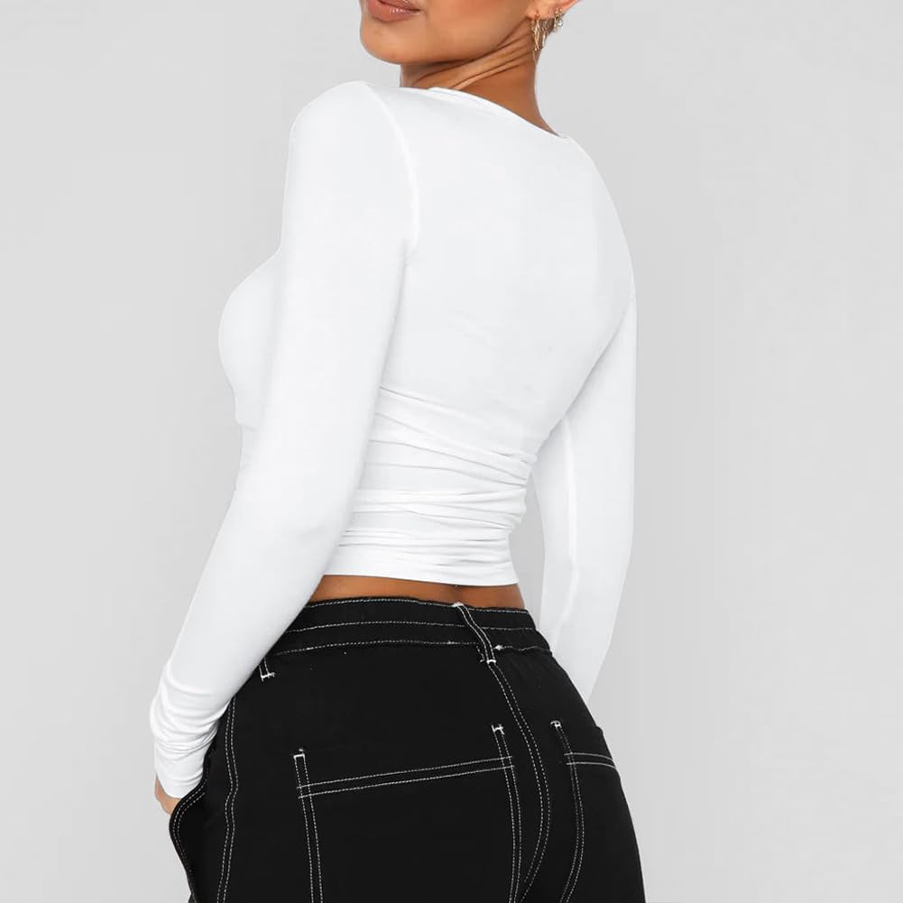 flintronic Maglietta a Manica Lunga Donna, Maglietta Basic da Donna Girocollo, Manica Lunga Basic da Donna Aderente, T-Shirt Basic Crop Top Camicetta Estetica