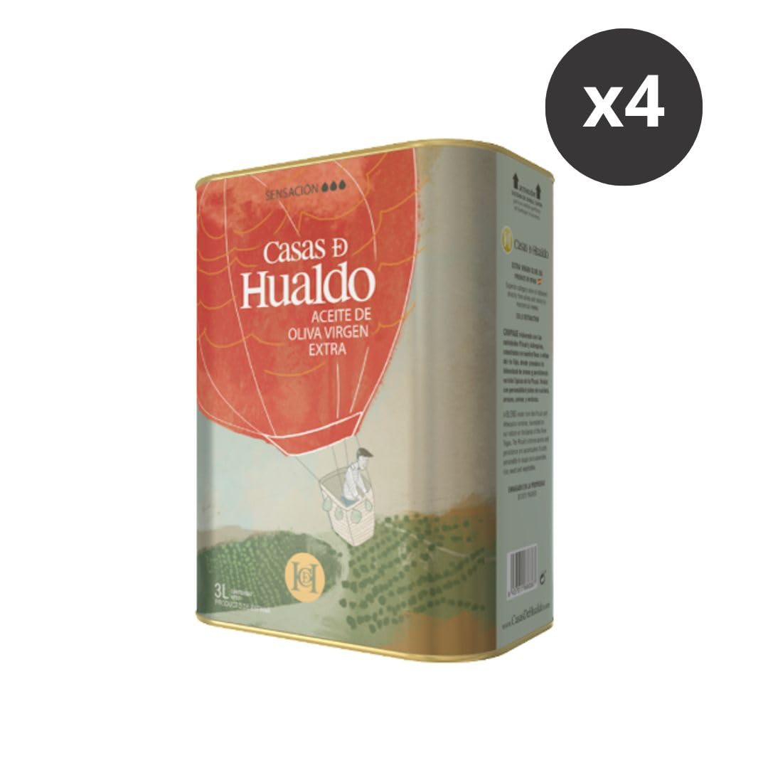 CASAS DE HUALDO - Aceite De Oliva Virgen Extra Coupage En Lata 3 Litros "Sensación" - Pack De 4 Latas