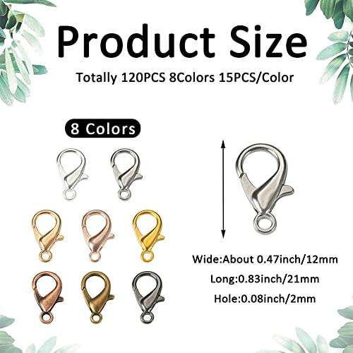 Beadthoven 120Pcs Zinc Alloy Lobster Claw Clasps 8 Color Tibetan Parrot Trigger Clasps Metal Lobster Clasps Fastener Lobster Hooks For Necklaces Bracelet Jewelry Making 12X21Mm Hole:2Mm #TOP1