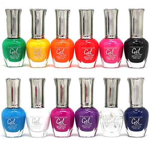 KLEANCOLOR Gel Effect Nail Polish Lacquer Full Size NEON Colors-12pc Set…