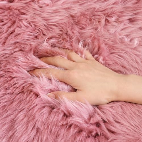 Premium Genuine Fur Sheepskin Rug Real Australia Sheepskin Natural Luxury Fluffy Lambskin Fur Area Rug Seat Covers for Kids Bedroom Sofa Chair Cover (Light Pink, 4ft x 6ft) …